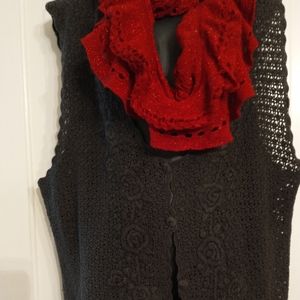 Black Crochet Vest with Rose Designs